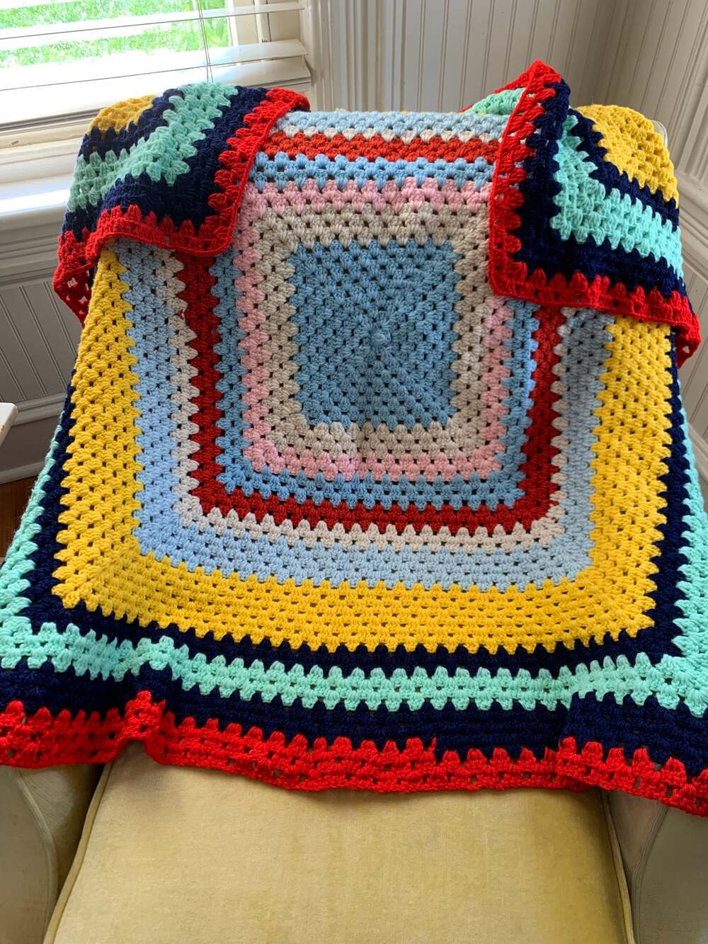 Colorful granny square crochet Afghan throw blanket